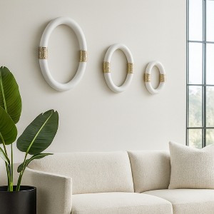 Oval Ring Wall Sculpture for Home Decor - Modern Wall Decor Hanging for Hallway or Entryway - Artistic Wall Accent in Any Room - Set of 3, 14", White - 1 of 4
