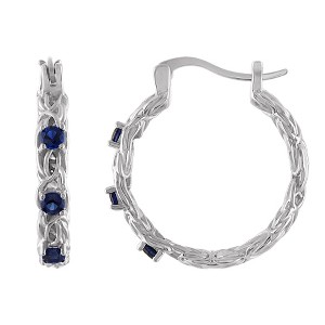 Designs By Gioelli Sterling Silver Gemstone Byzantine Hoop Earrings, Genuine, Lab Created - 1 of 2