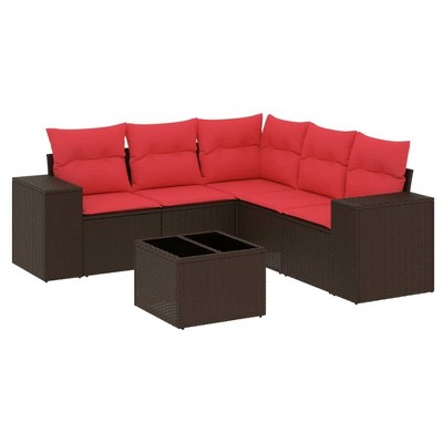 vidaXL 6 Piece Garden Sofa Set with Cushions Brown Poly Rattan - With Table
