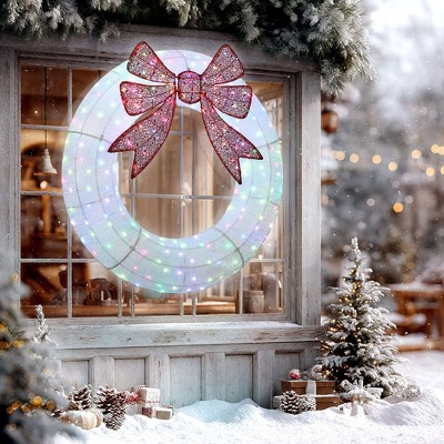 Angel Sar 48" Lighted Christmas Wreath with Remote, 232 LED Dual-Color Wreath with 44 Modes, IP44 Waterproof Outdoor Indoor Holiday Decor