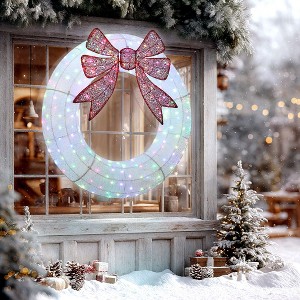 Angel Sar 48" Lighted Christmas Wreath with Remote, 232 LED Dual-Color Wreath with 44 Modes, IP44 Waterproof Outdoor Indoor Holiday Decor - 1 of 4