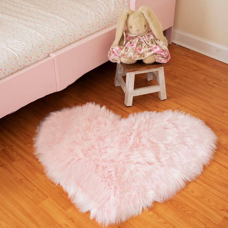 Walk on Me Faux Fur Super Soft Rug Tufted With Non-slip Backing Area Rug 2'x3' Pink Heart, 2 of 5