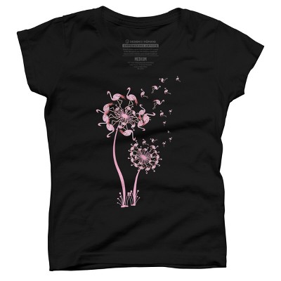 Girl's Design By Humans Cute Flamingo Dandelion Flower By JeilJersey T-Shirt