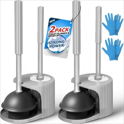 2-Pack 2-in-1 Toilet Brush and Plunger Set with Extended Handles - Essential Bathroom Cleaning Tools Combo