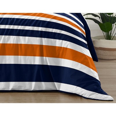 Navy and Orange Striped Full Microfiber Comforter Set