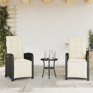 vidaXL Reclining Patio Chairs 2 pcs with Footrest Black Poly Rattan - 1 of 4