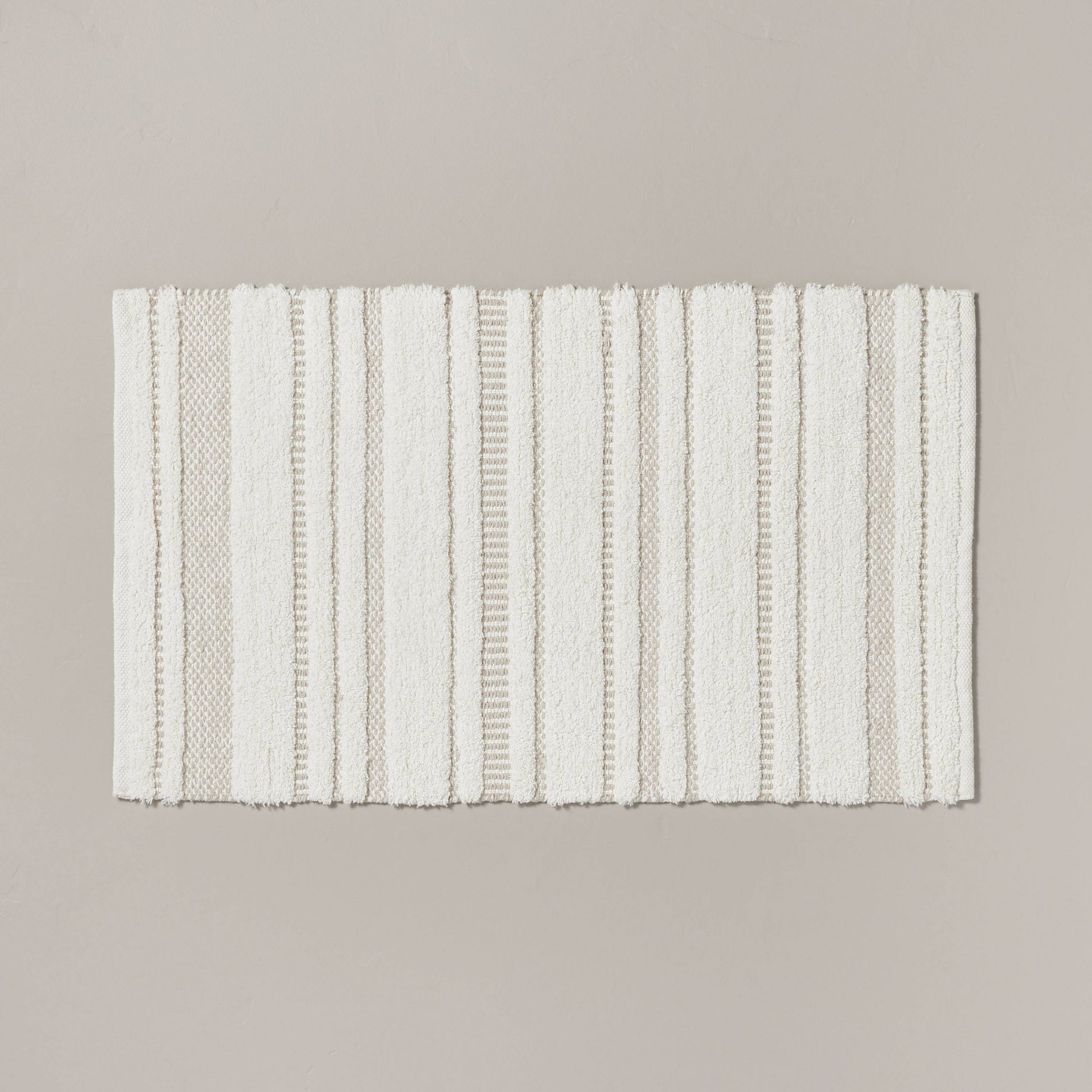20"x32" Chunky Stripe Bath Rug Cream/Taupe - Hearth & Hand™ with Magnolia: Cotton Woven, Machine Washable, No Backing