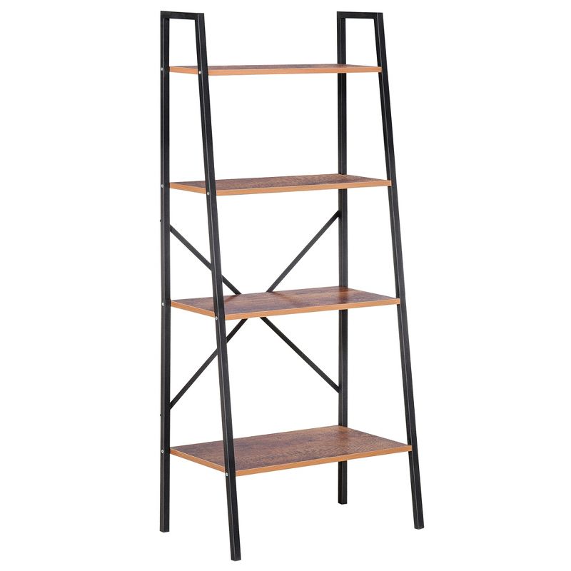 HOMCOM Industrial 4 Tier Ladder Shelf Bookshelf Vintage Storage Rack Plant Stand with Wood Metal Frame for Living Room Bathroom, 1 of 9