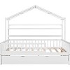 Full Size House Bed with Trundle and Storage Shelves Kids Montessori Bed with Fence Rails Wood Playhouse Tent Bed Frame for Girls Boys, White - 3 of 4