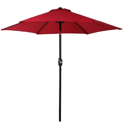 Sunnydaze Outdoor Aluminum Patio Umbrella with Polyester Canopy and Tilt and Crank Shade Control - 7.5' - Red