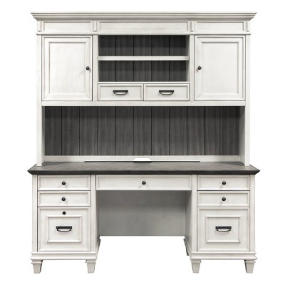 Hartford Weathered White Hardwood Hutch with Touch Lighting