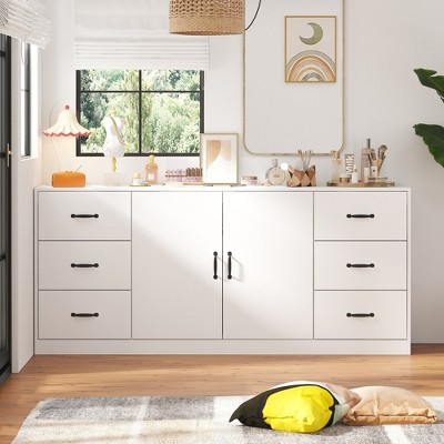 FUFU&GAGA White Double - Door Storage Cabinet with Six Drawers Applicable to Different Home Areas
