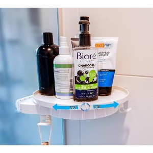 5 Star Super Deals Corner Rotating Shower Kitchen Shelf - Tension Suction Cup Storage Organizer Corner Wedge - w/ Drainage Holes & Hanging Hooks - 1 of 4