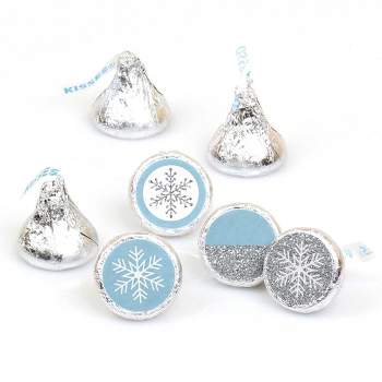 Big Dot of Happiness Winter Wonderland - Snowflake Party and Winter Wedding Round Candy Sticker Favors - Labels Fits Chocolate Candy (1 Sheet of 108)
