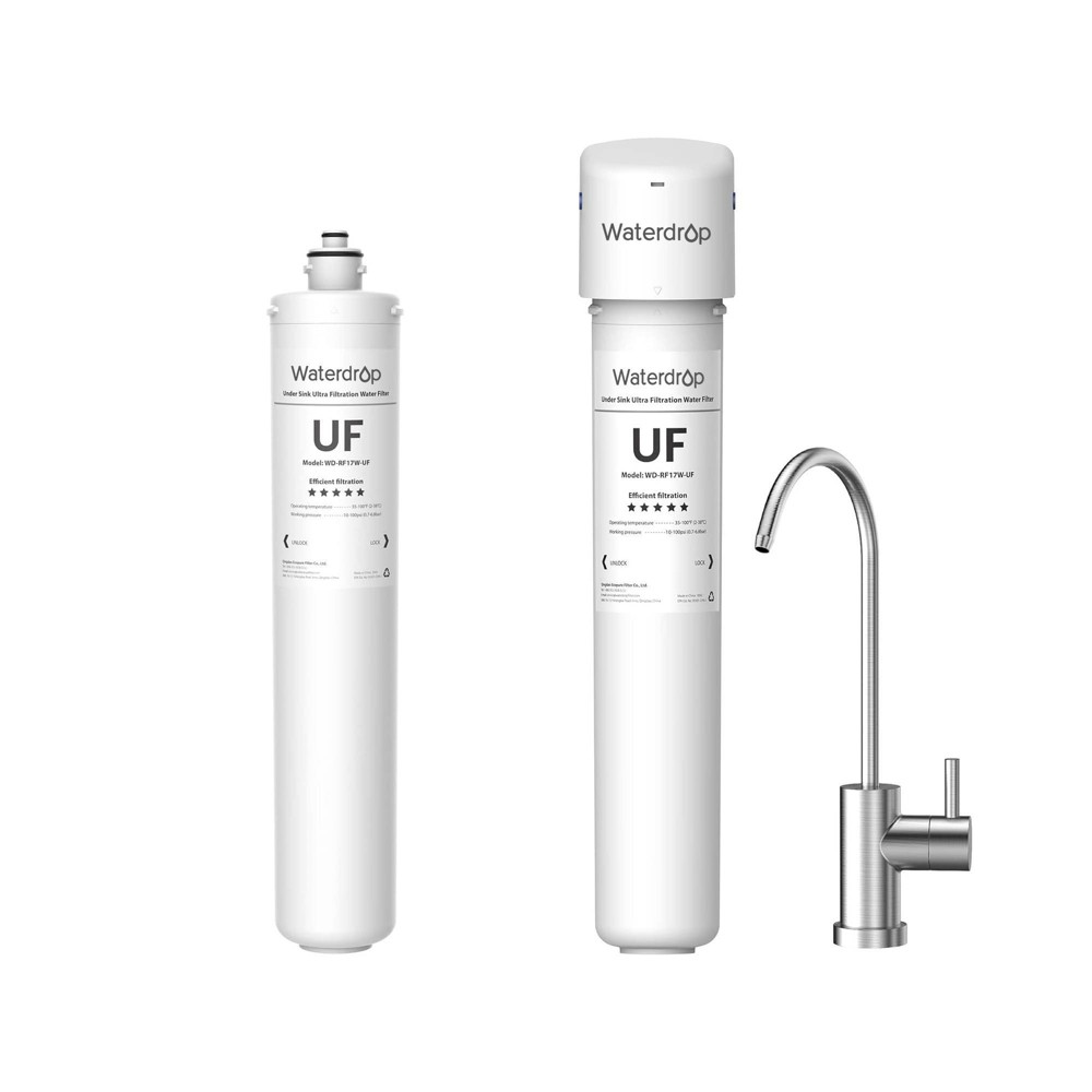 Waterdrop 17UBW-UF Under Sink Water Filter System with Dedicated Brushed Nickel Faucet and Extra RF17W-UF Replacement Filter