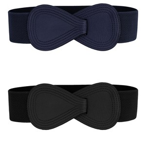 Allegra K Women's Faux Leather Interlock 8-shaped Buckle Elastic Waist Belt 2 Pcs - 1 of 4