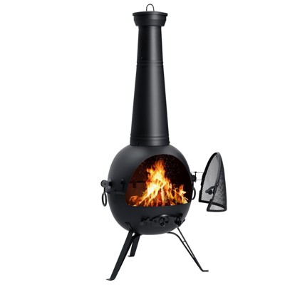 54.5" Black Painted Iron Wood-Burning Chiminea Fireplace