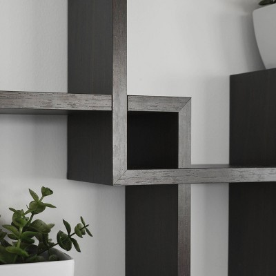 Espresso Wood Floating Cube Wall Shelf, 4-Shelf Unit