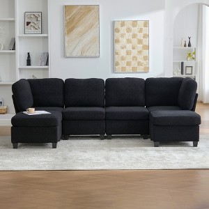 GDFStudio Elara Modern 6-Seater Convertible U-Shaped Upholstered Storage Sectional Sofa with 2 Ottomans - 1 of 4