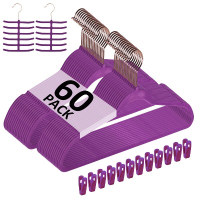 VECELO 30/50/60/100 pk Velvet Clothes Hangers Non Slip & Space-Saving Clothes Hangers with Finger Clips & Tie Rack 9 Color