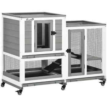 PawHut 2 Levels Wooden Grey Rabbit Hutch with Run Space, Removable Tray,  Ramp and Waterproof Roof D51-122CG - The Home Depot