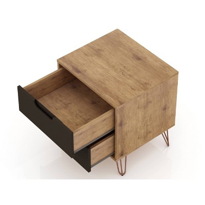 Rockefeller Natural Brown and Grey 2-Drawer Nightstand with Metal Legs