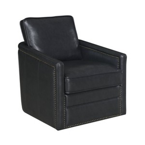 30" Rocha Accent Chair Black Leather Aire: 180-Degree Swivel - Acme Furniture - 1 of 4