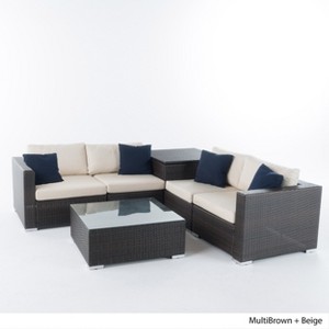 GDFStudio Avianna Outdoor Wicker 4 Seater Sofa Chat Set with Storage Ottoman - 1 of 4