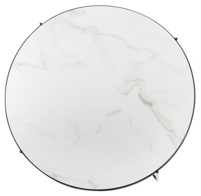 Mid-Century Chic Round Coffee Table with Faux White Marble Top