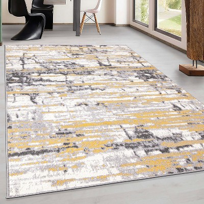 Yellow and Gray Abstract 8' x 10' Synthetic Area Rug