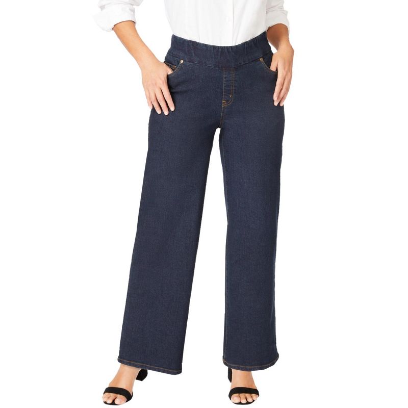 Jessica London Women's Plus Size Comfort Waist Stretch Denim Wide Leg Jean, 1 of 2