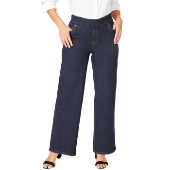 Jessica London Women's Plus Size Comfort Waist Stretch Denim Wide Leg Jean