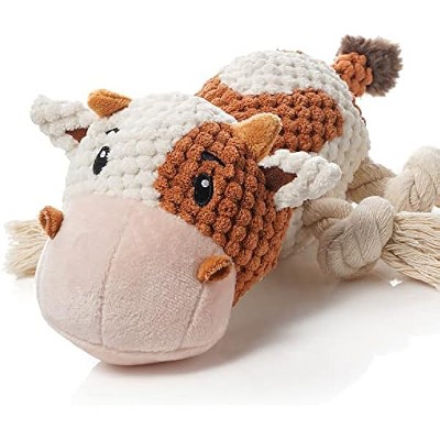 Dog Toys, Dog Plush Toy for Large Breed, Cute Squeaky Dog Toys with Crinkle Paper, Dog Chew Toys for Puppy, Small, Middle, Big Dogs (Cow)