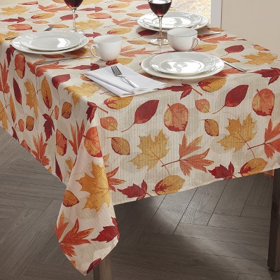 Kate Aurora Autumn Fall Harvest Scattered Leaves Fabric Tablecloth