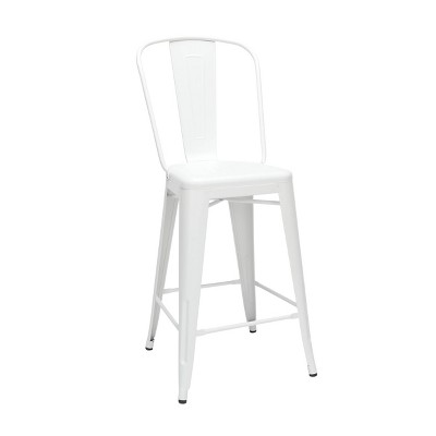 Set of 4 26" Industrial Modern High Back Galvanized Steel Indoor/Outdoor Counter Height Barstool White - OFM