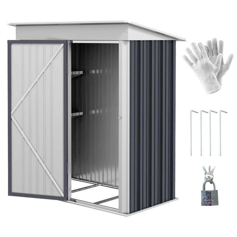 Outsunny 5' x 3' Metal Outdoor Storage Shed, Garden Utility Tool House with Double Lockable Doors for Backyard, Patio, Lawn, Garage, 1 of 7