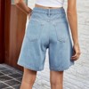BLUEMING Womens Baggy Jean Shorts Button High Waist Stretchy Loose Trendy Casual Denim Shorts with Pockets - 2 of 4