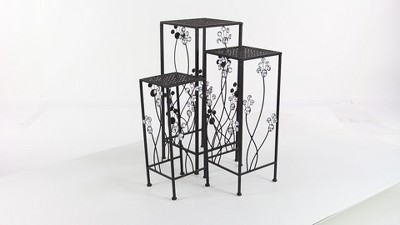 Set of 3 Black Iron Floral Plant Stands