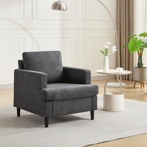 Mid-Century Accent Chair,Modern Linen Fabric Armchair with Thick Cushion & Leg - 1 of 4