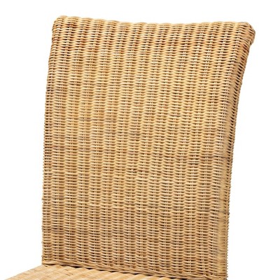 High Back Brown Rattan and Mahogany Dining Chair