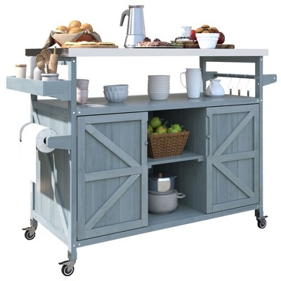 NicBex Rolling Kitchen Island Cart with 2 Cabinets and 3 Open Shelves,Kitchen Island on Wheels with Towel Rack,Island Table for Kitchen