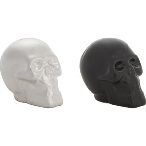 Transpac Halloween Metallic Skulls Dolomite Salt and Pepper Shakers Collectables Black and White 3.25 in. Set of 2 - 1 of 4