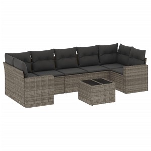 vidaXL Patio Sofa Set with Cushions 8 Piece Poly Rattan - Gray - 1 of 4