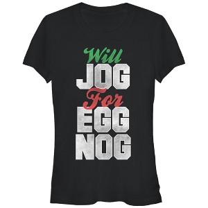 Juniors Womens CHIN UP Christmas Jog for Egg Nog T-Shirt - 1 of 3