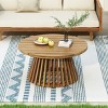 31" Acacia Wood Patio Coffee Table,Outdoor Round Coffee Table With Slatted Base,Wooden Accent Dining Table For Garden Backyard-Coolbibila - 3 of 4