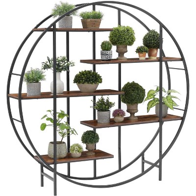 5-Tier Metal Plant Shelf For Indoor Outdoor Tall Plant Stand Storage Bookcase Suitable For Bedroom Living Room Balcony Garden PHO_10WO Round Rack