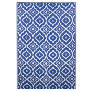 Northlight 4' x 6' Blue and White Geometric Rectangular Outdoor Area Rug - 1 of 4