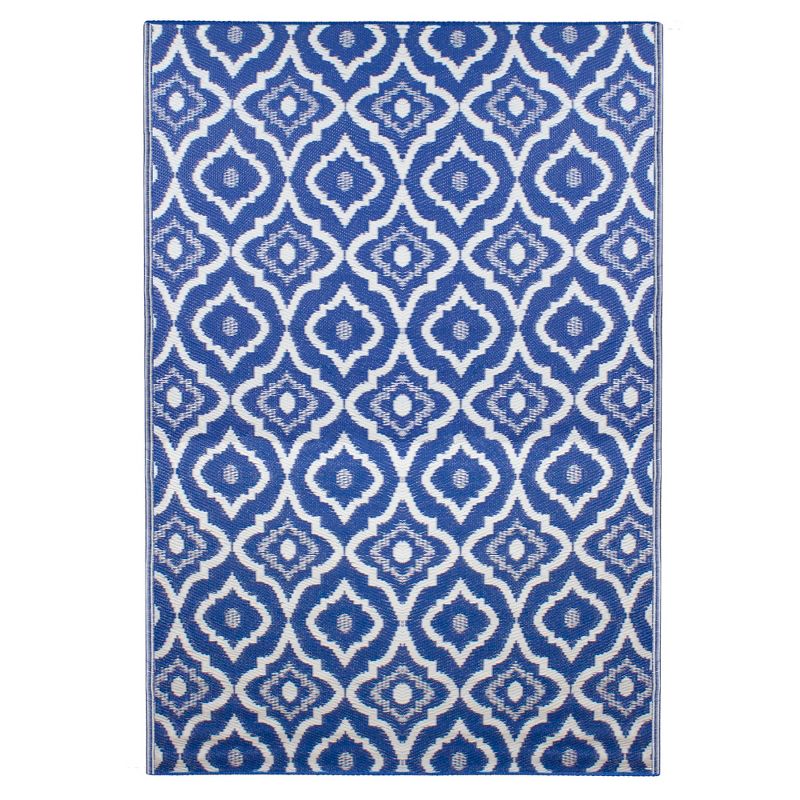 Northlight 4' x 6' Blue and White Geometric Rectangular Outdoor Area Rug, 1 of 5