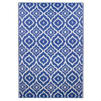 Northlight 4' x 6' Blue and White Geometric Rectangular Outdoor Area Rug