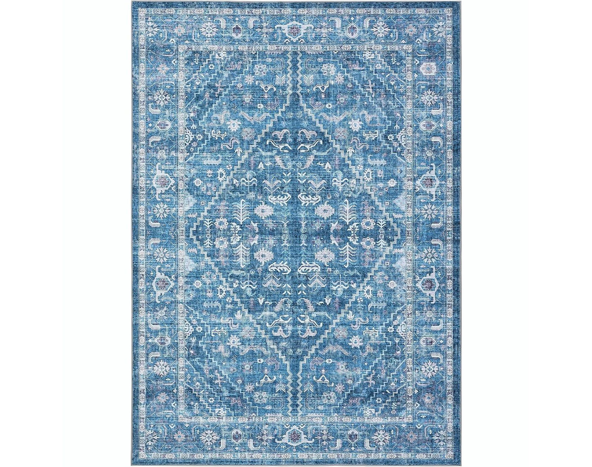 Vintage Oriental Area Rug: Low-Pile, Washable, Non-Skid & Stain-Resistant for Living Room or Bedroom
